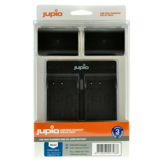 Jupio 2x baterie DMW-BLF19E pro Panasonic a duální USB nabíječka